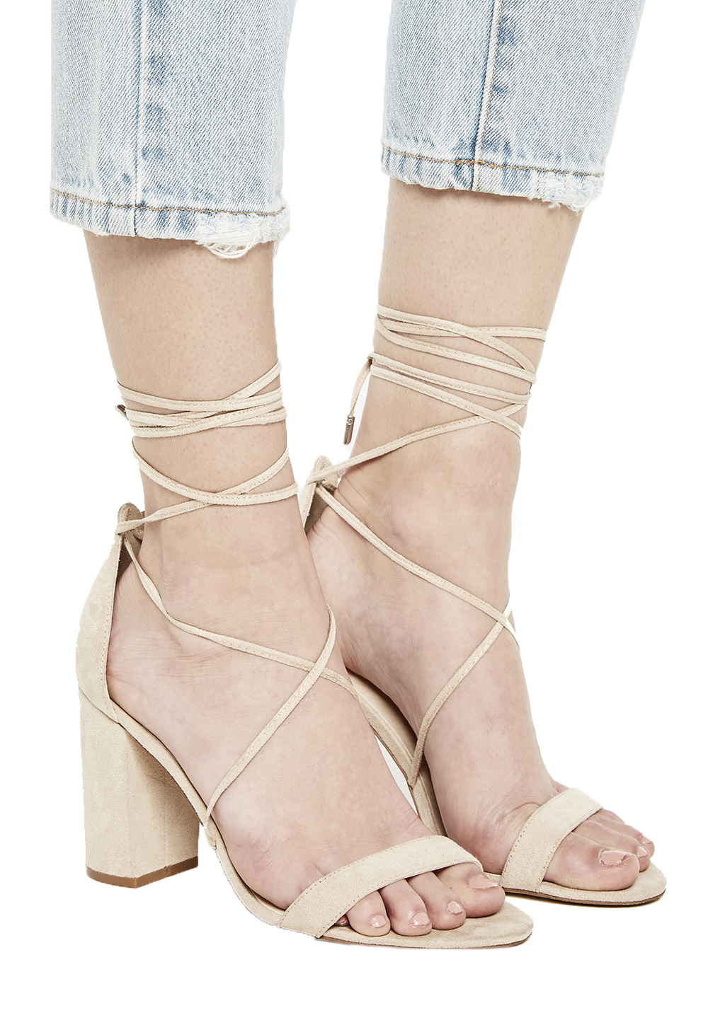 beige tie up heels