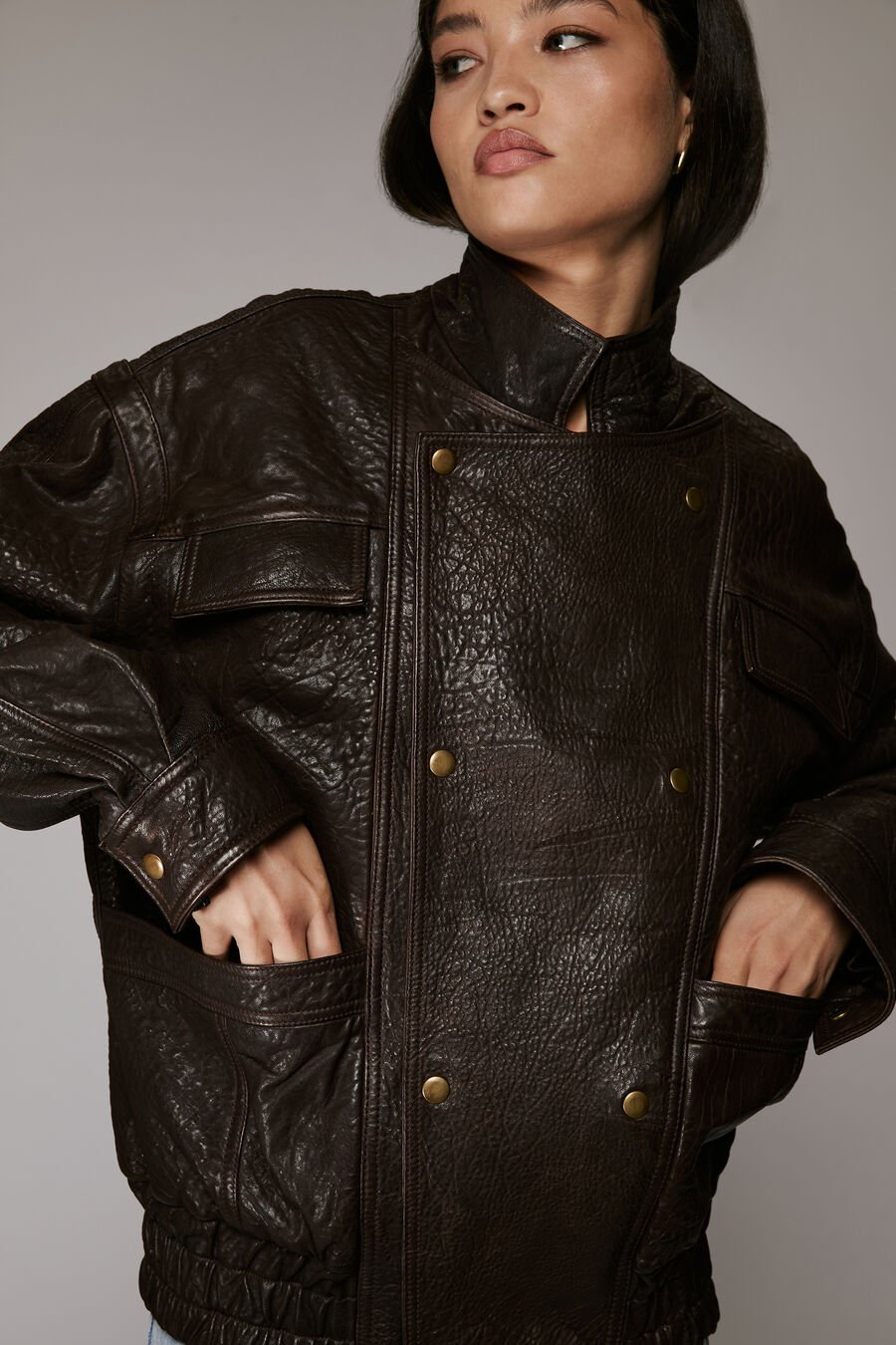 OVERSIZED LEATHER JACKET in colour Chocolate
