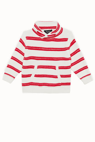 SHAWL STRIPE JUMPER in colour HIGH RISK RED