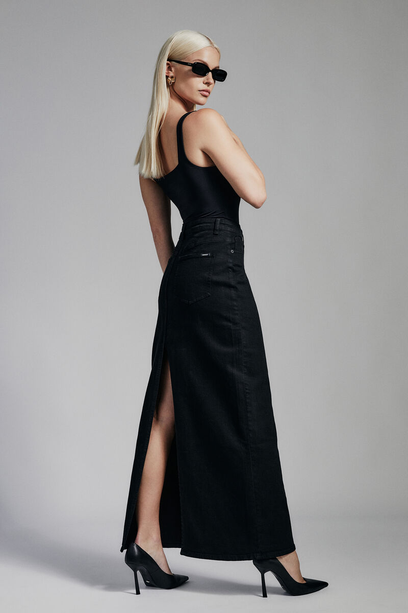 Evianna Denim Maxi Skirt In Black | Bardot