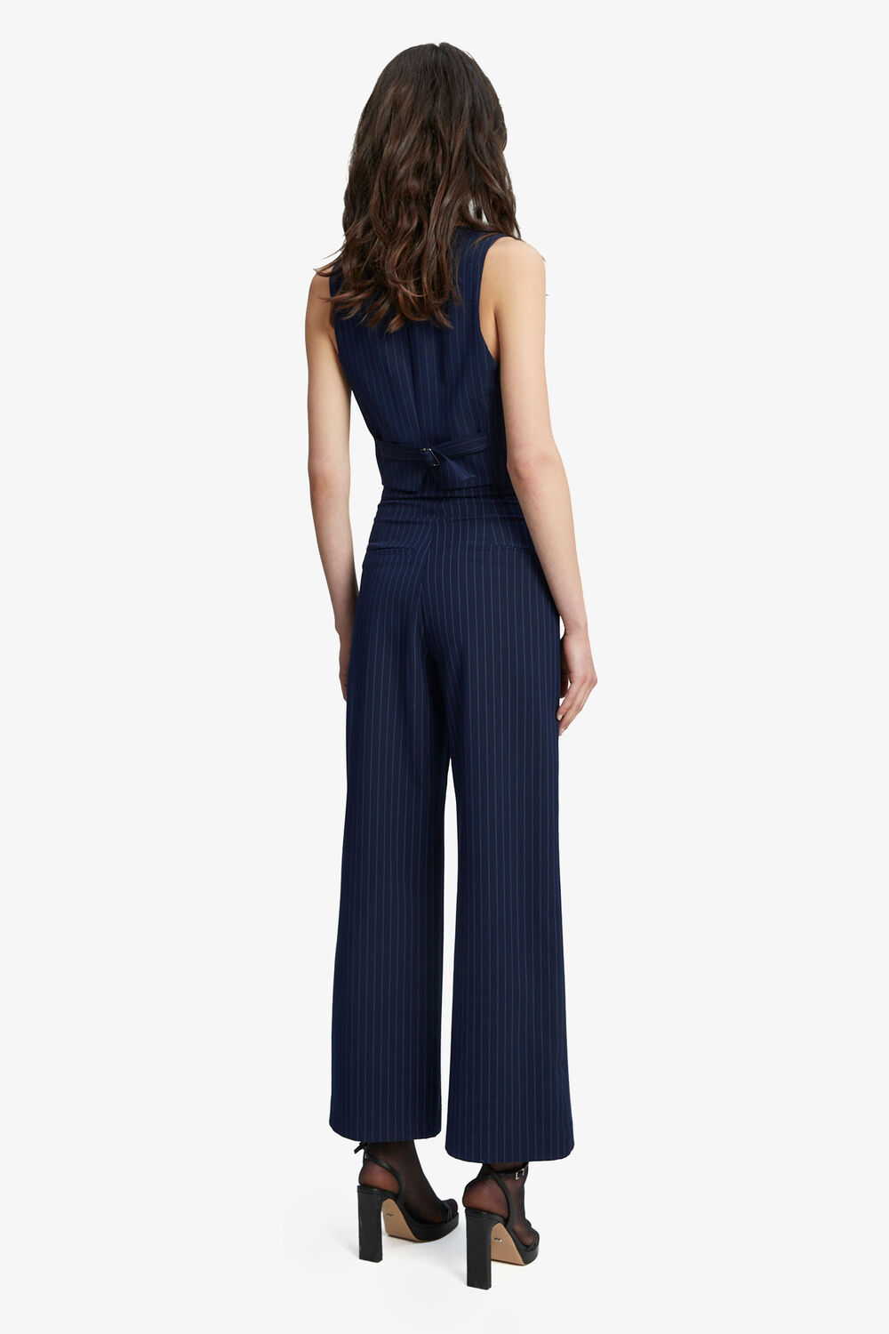 PIN STRIPE WIDE LEG PANT in colour BLACK IRIS