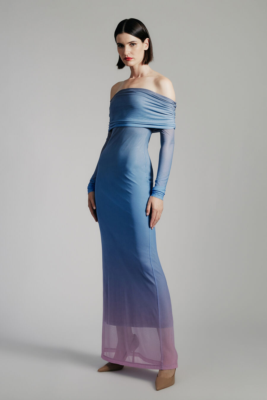 SAPHIA MESH MAXI DRESS in colour BLUE/PINK