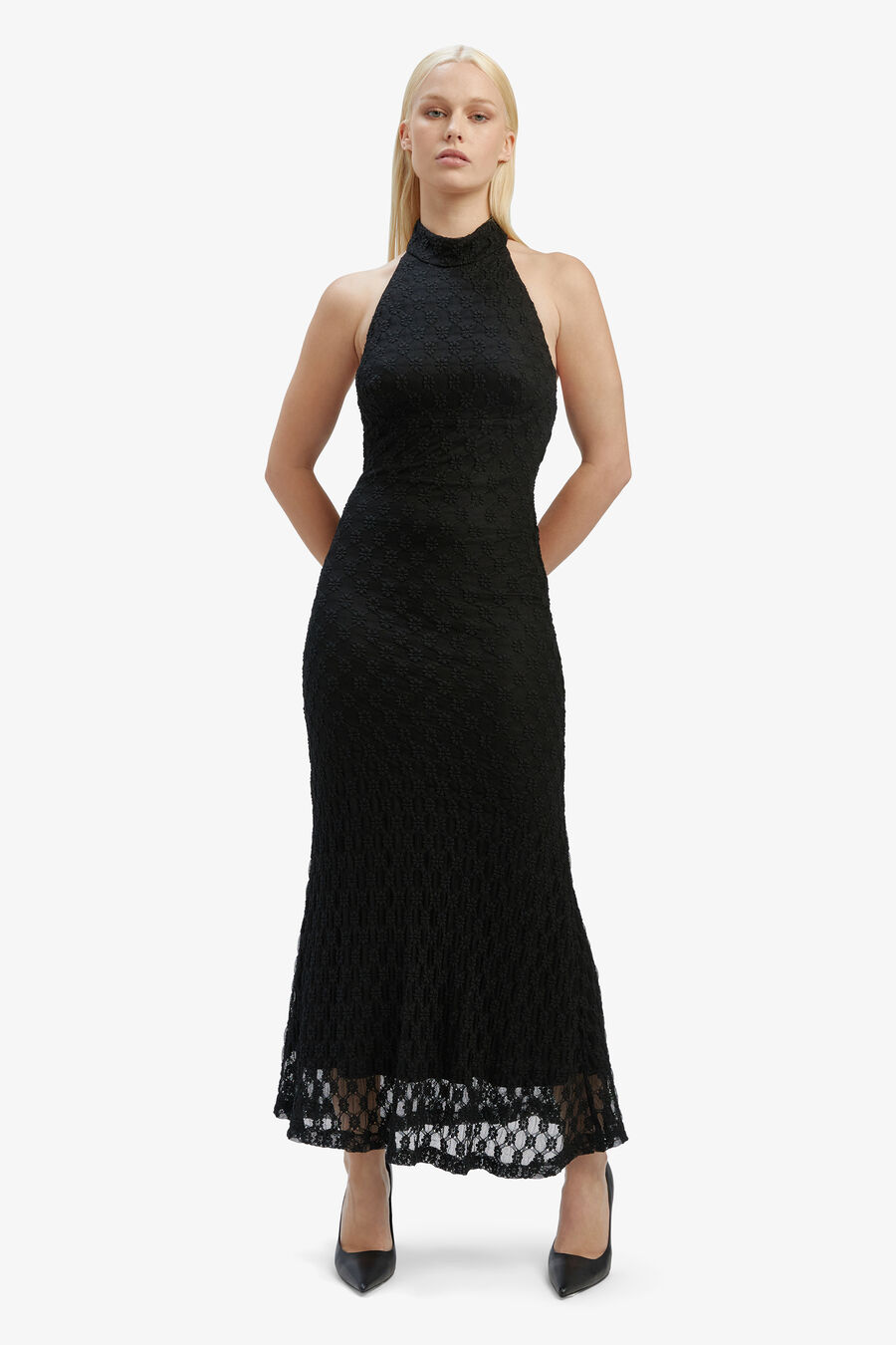 OLA LACE MIDI DRESS in colour BLACK