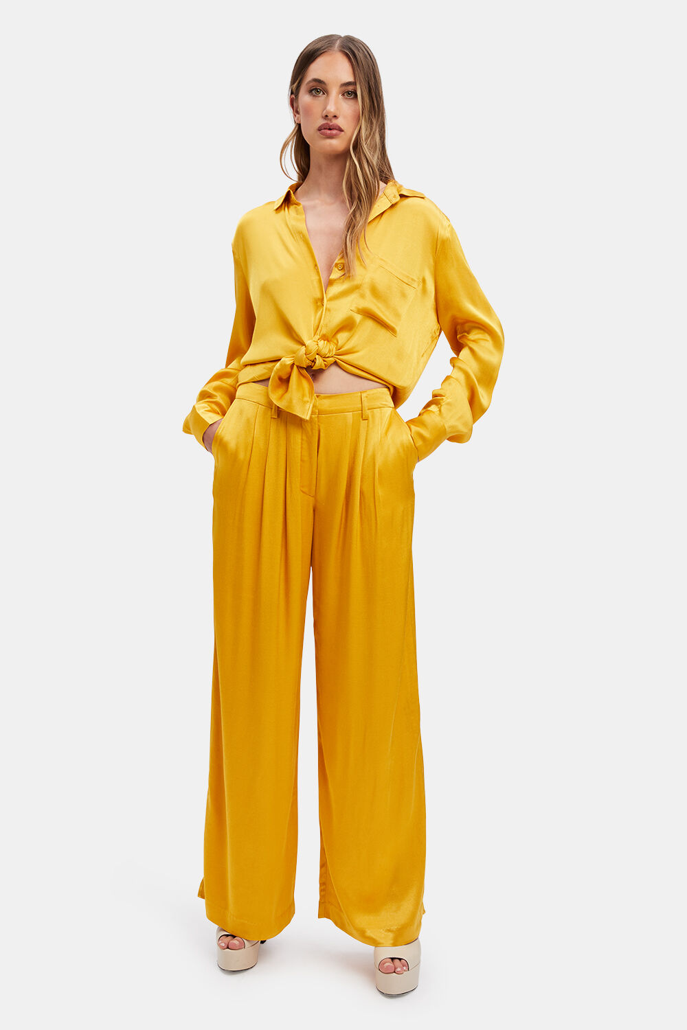 LENA PIN TUCK PANT in colour PALE MARIGOLD