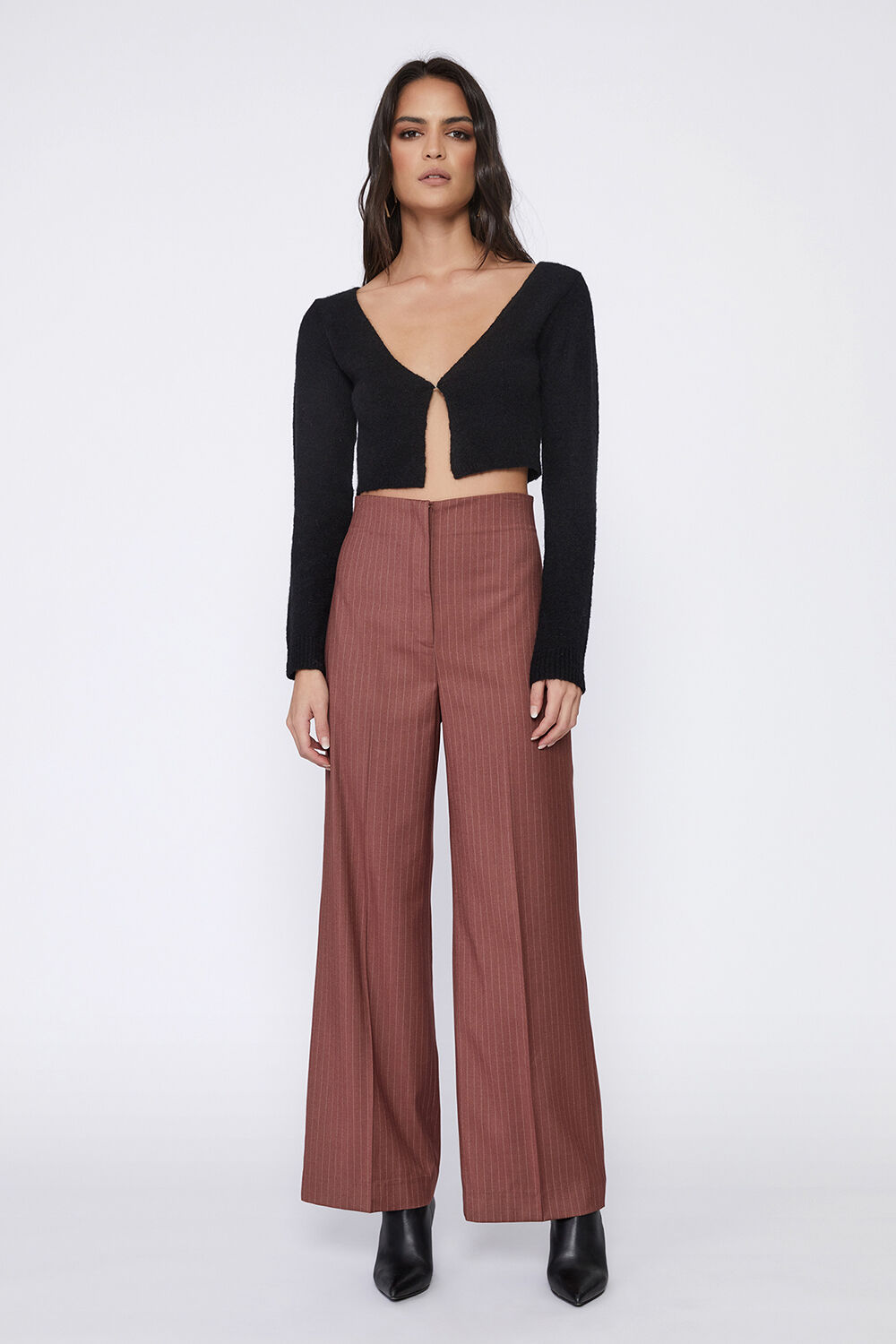 PIN STRIPE HIGH WAIST PANT in colour CHESTNUT STRIPE