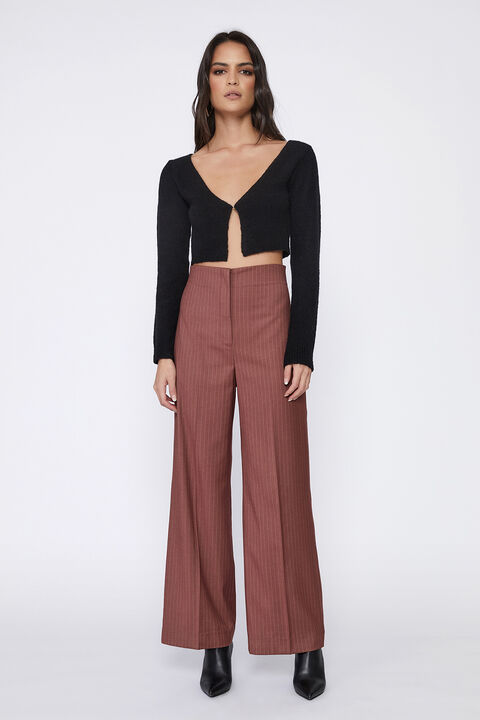 PIN STRIPE HIGH WAIST PANT in colour CHESTNUT STRIPE
