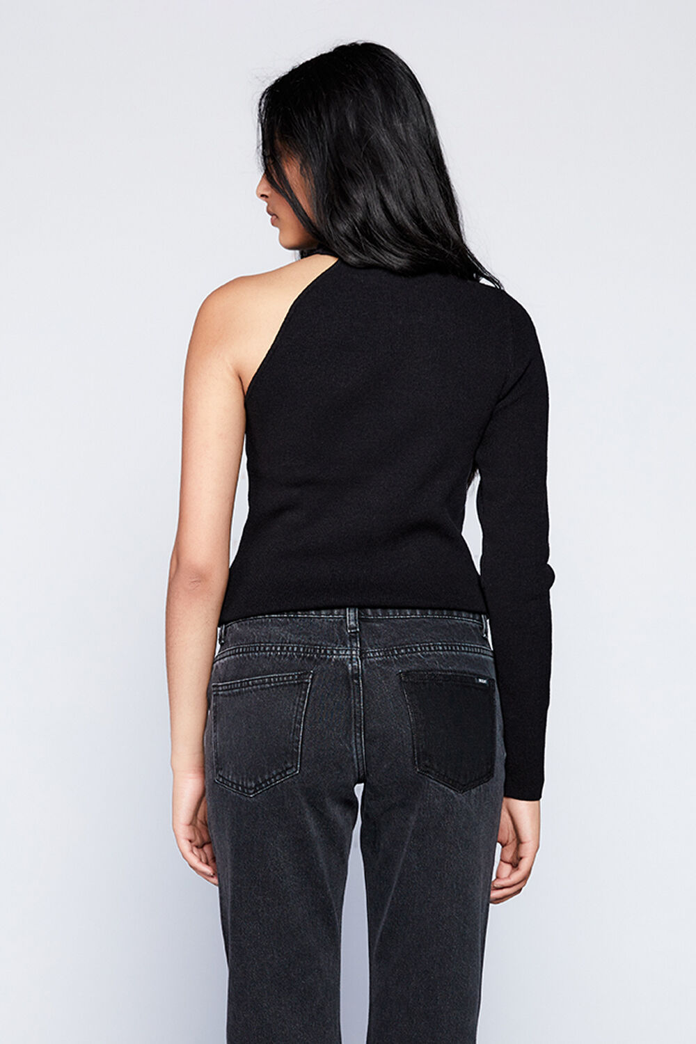 KALI ONE SHOULDER KNIT in colour CAVIAR