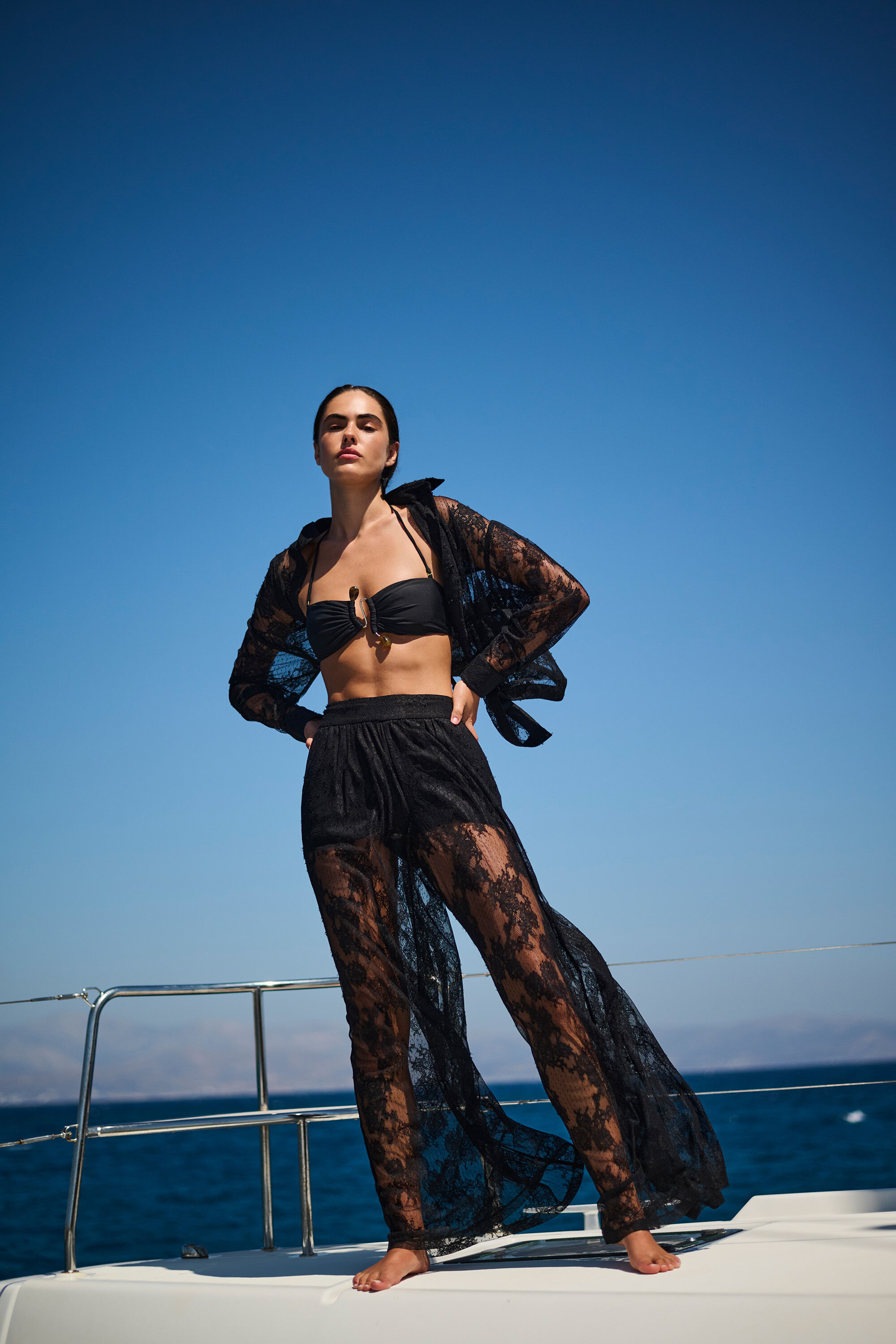 Aleida Oversized Lace Shirt In Black | Bardot