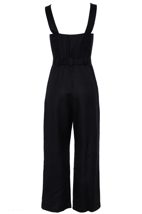 LINEN BUCKLE JUMPSUIT in colour CAVIAR
