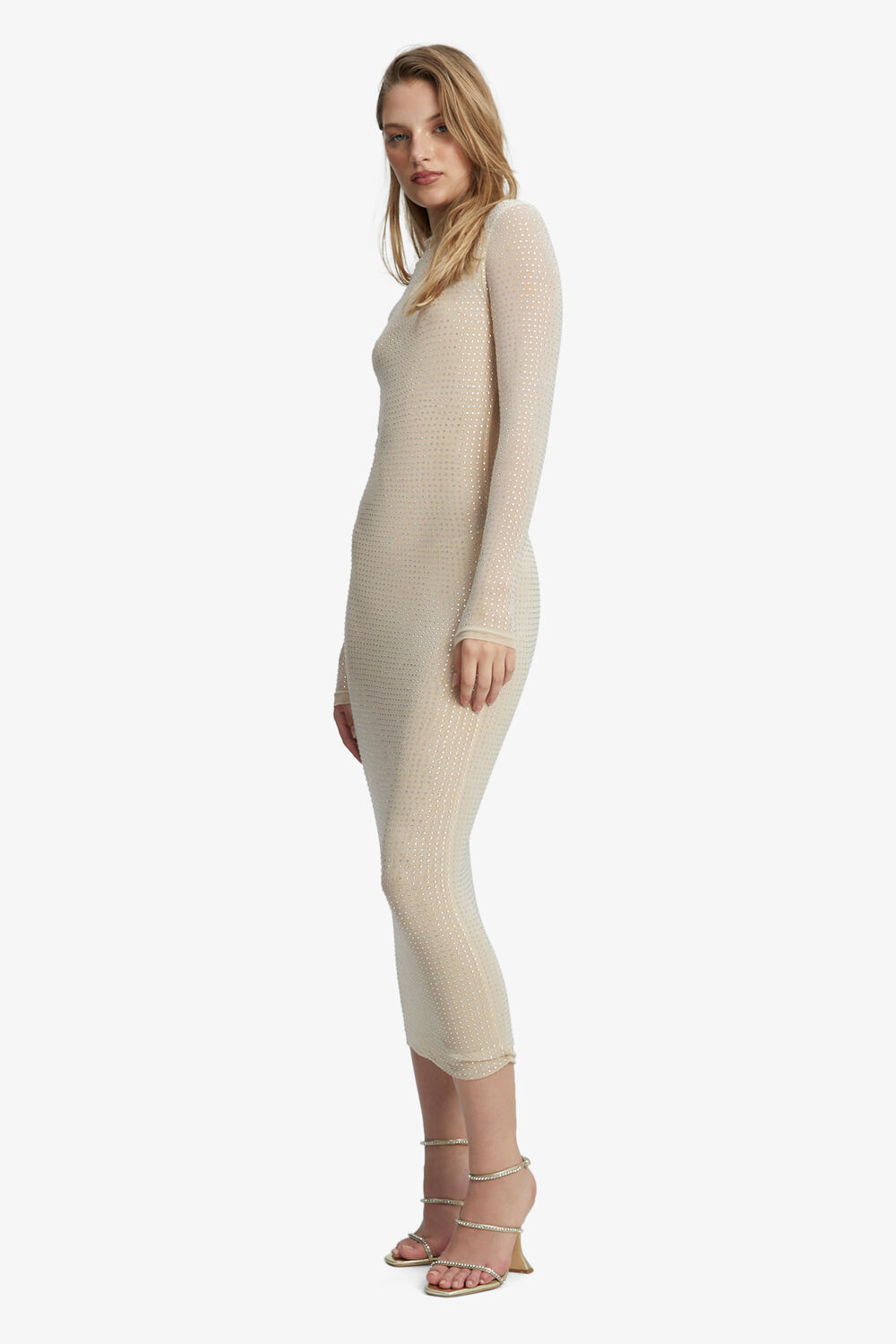 STROBE DIAMANTE MIDI DRESS in colour RUGBY TAN