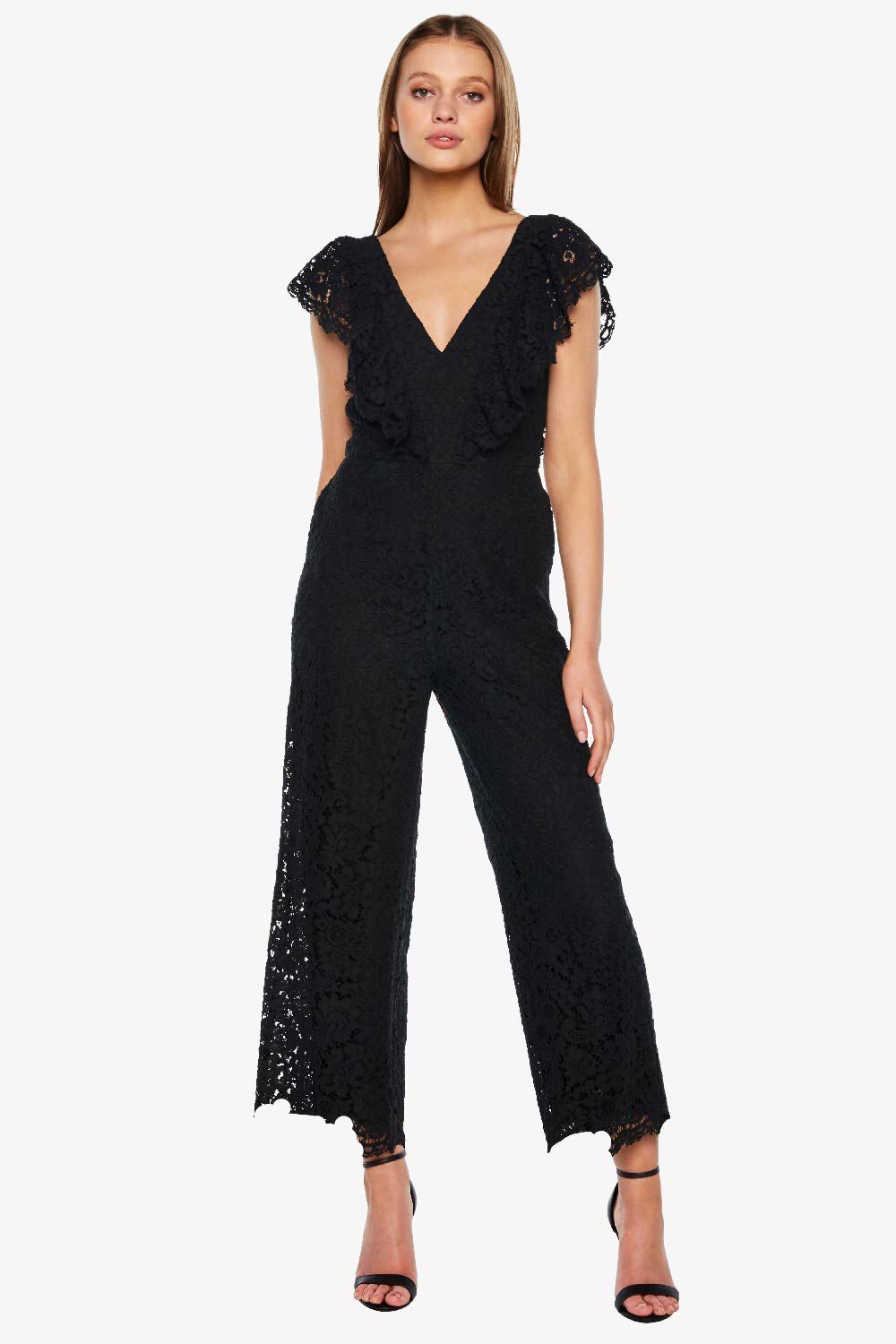 Black lace bardot jumpsuit clearance