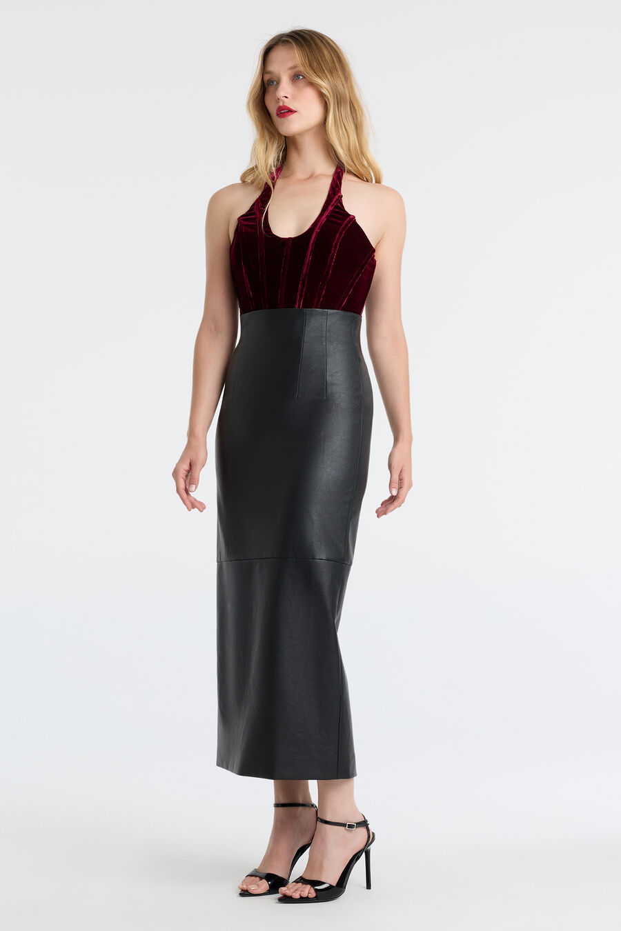 Miles Vegan Leather Midi Skirt