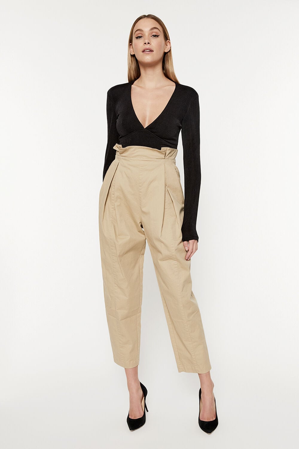 Paperbag Utility Pant in Beige | Bardot