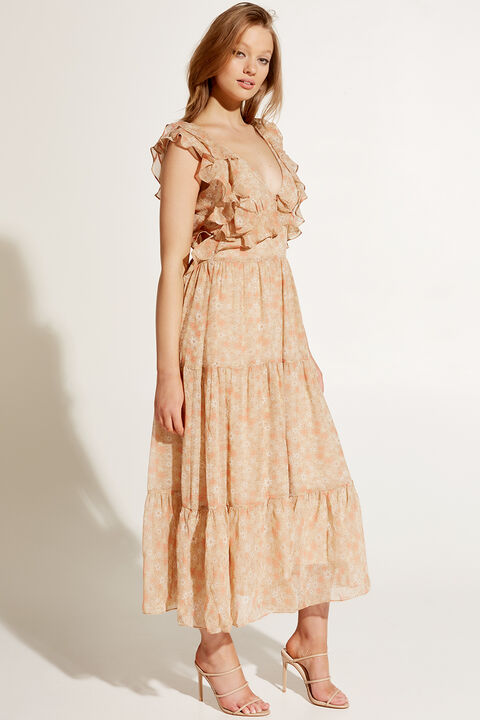 SIMONA FLORAL DRESS in colour CREAM TAN