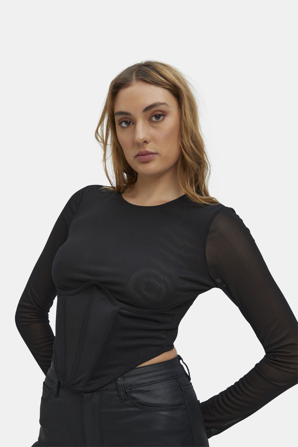 SENSEI MESH CORSET TOP in colour CAVIAR