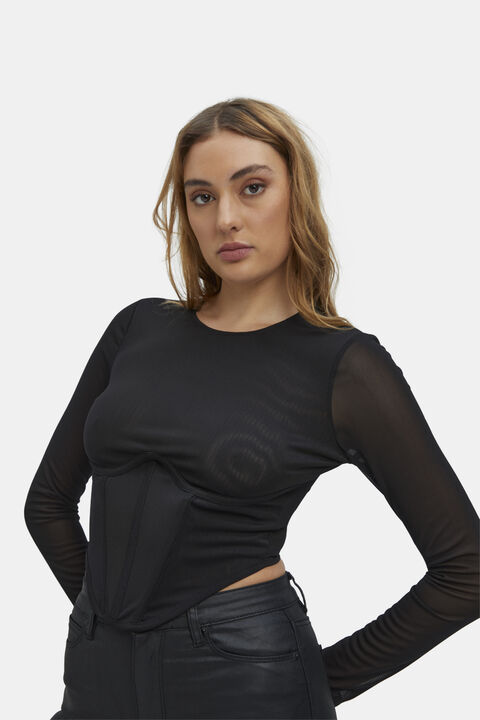 SENSEI MESH CORSET TOP in colour CAVIAR