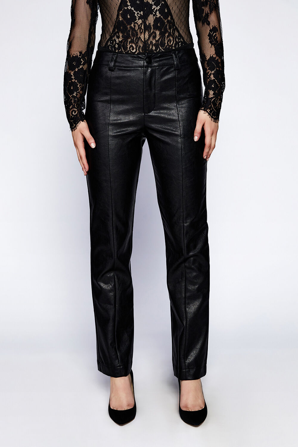 VEGAN LEATHER HIPSTER PANT in colour CAVIAR