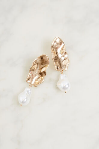 ABSTRACT DROP PEARL EARRING in colour GOLD EARTH
