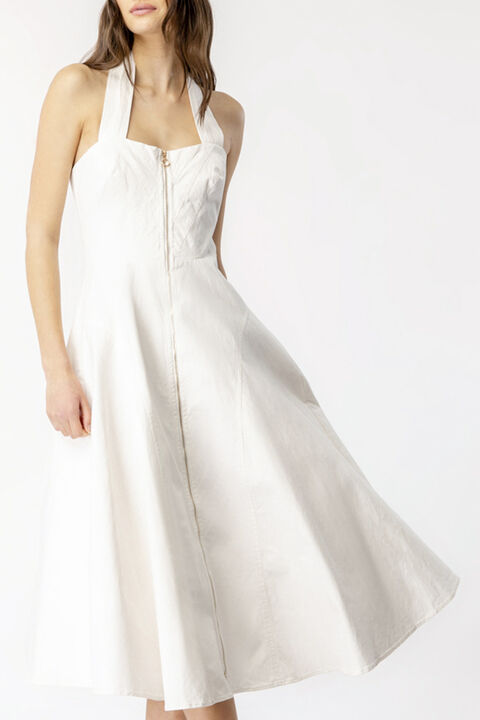 MIDI HALTER UTILITY DRESS in colour CLOUD DANCER