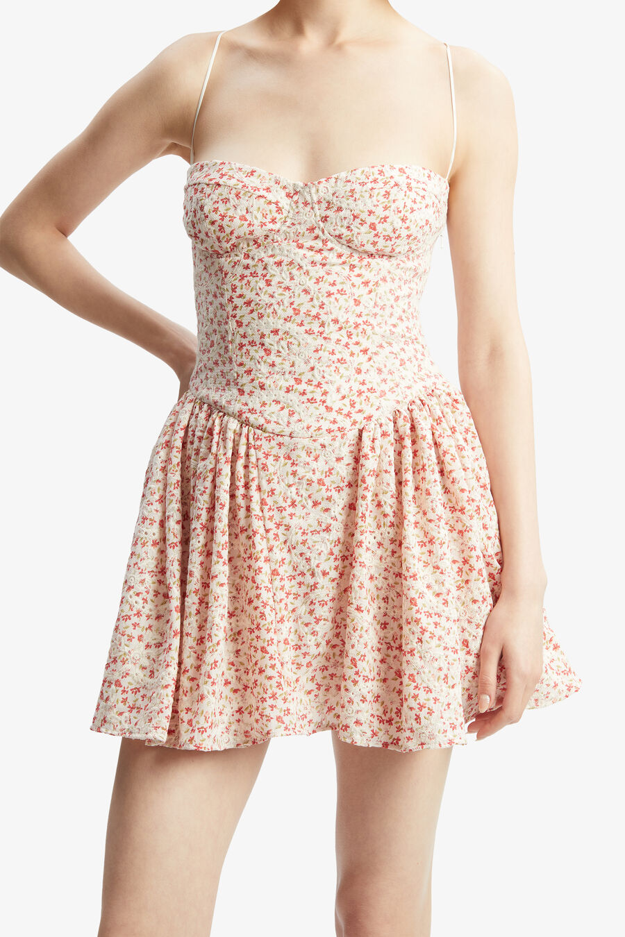 ESTIE EMBROIDERED MINI DRESS in colour RED FLORAL