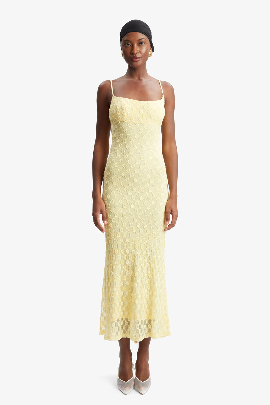 ADONI MESH MIDI DRESS in colour Canary Yellow