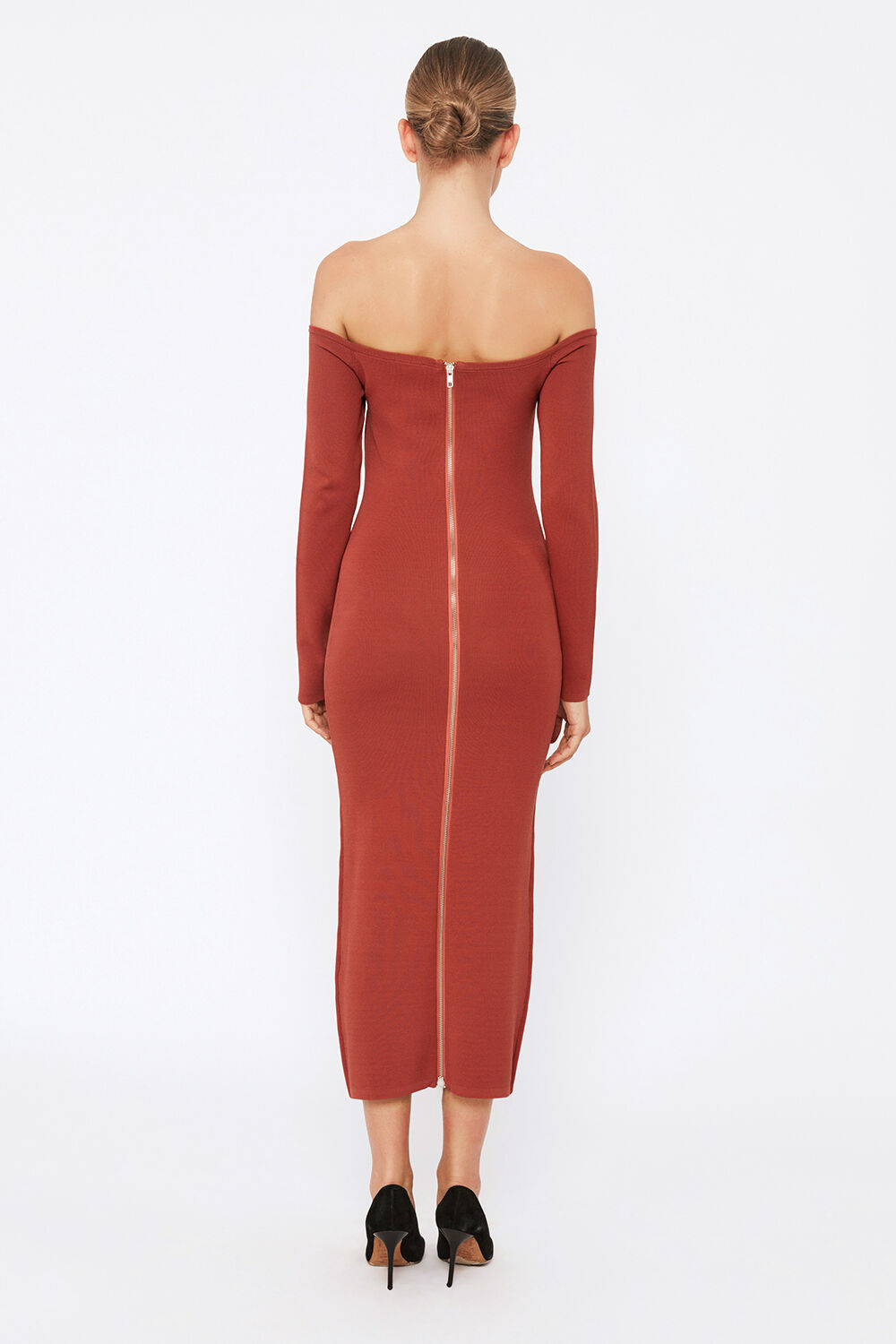 LAINA MIDI KNIT DRESS in colour COPPER BROWN