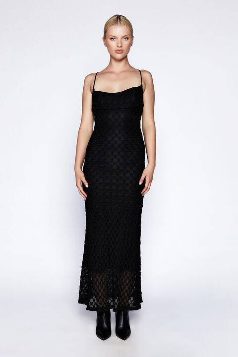 Adoni Mesh Midi Dress in Black | Bardot