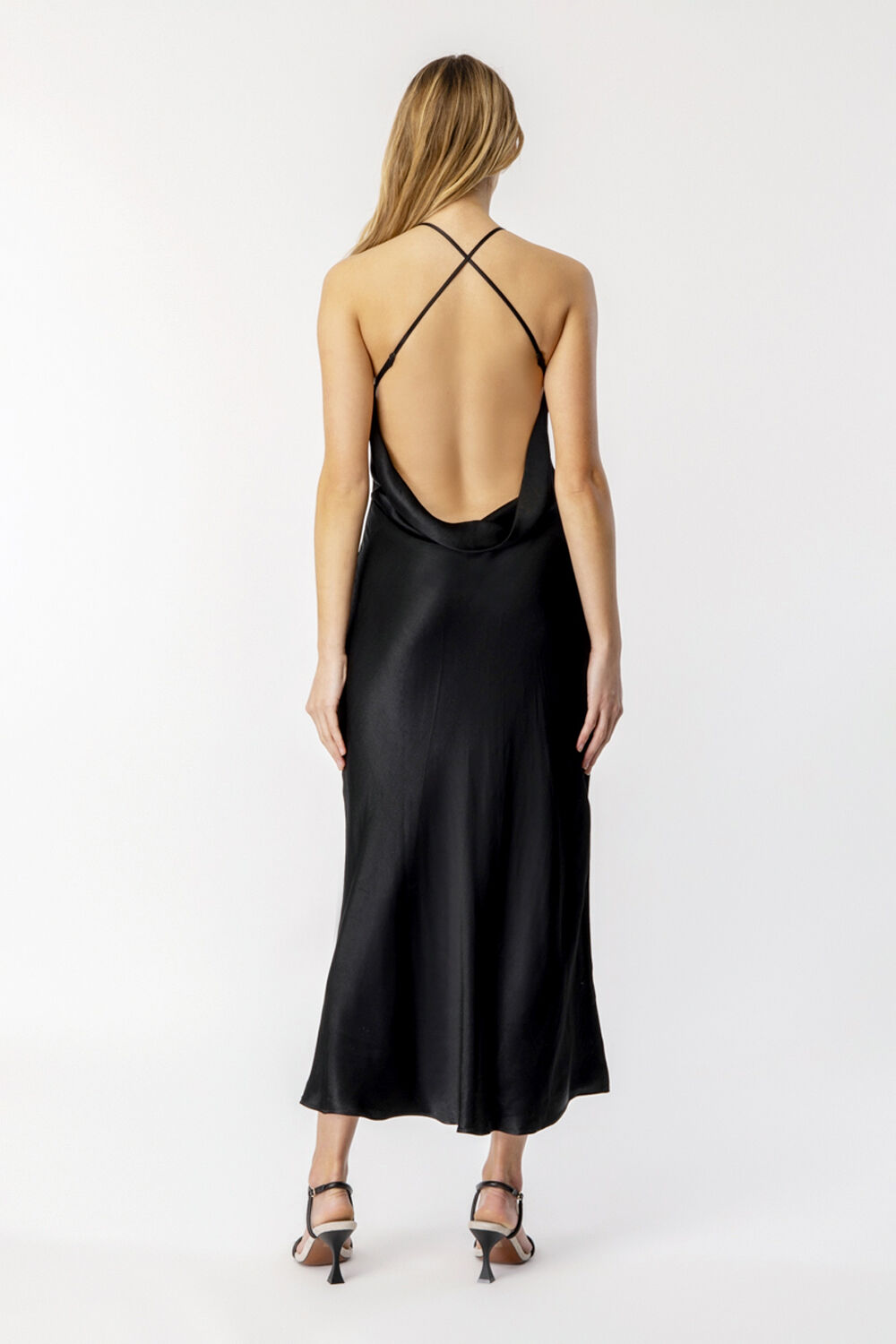 MILA COWL BACK SLIP DRESS in colour CAVIAR