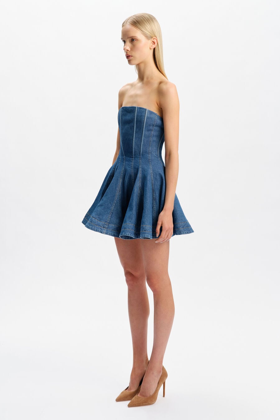 030 Denim Strapless Mini Dress