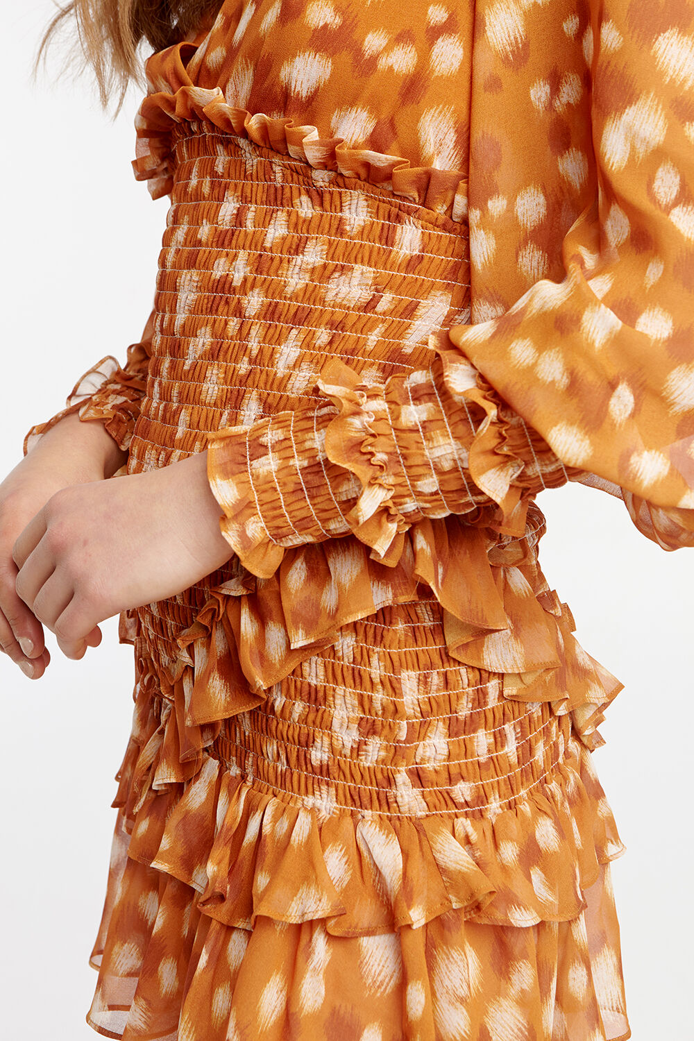 BAMBINA FRILL DRESS in colour GOLDEN OCHRE