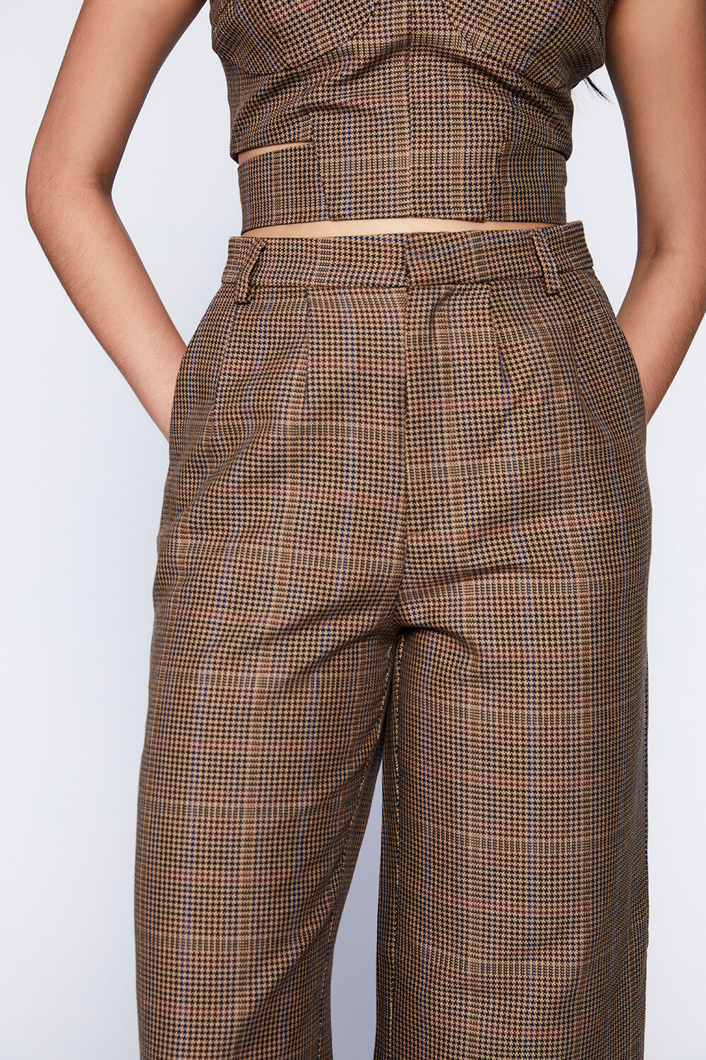 CHECK TUCK PANT in colour TOBACCO BROWN