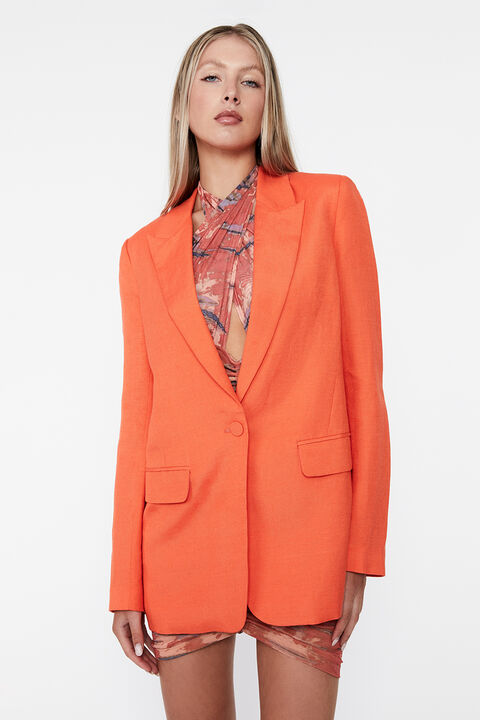 AURORA LINEN BLAZER IN CORAL in colour CORAL CLOUD