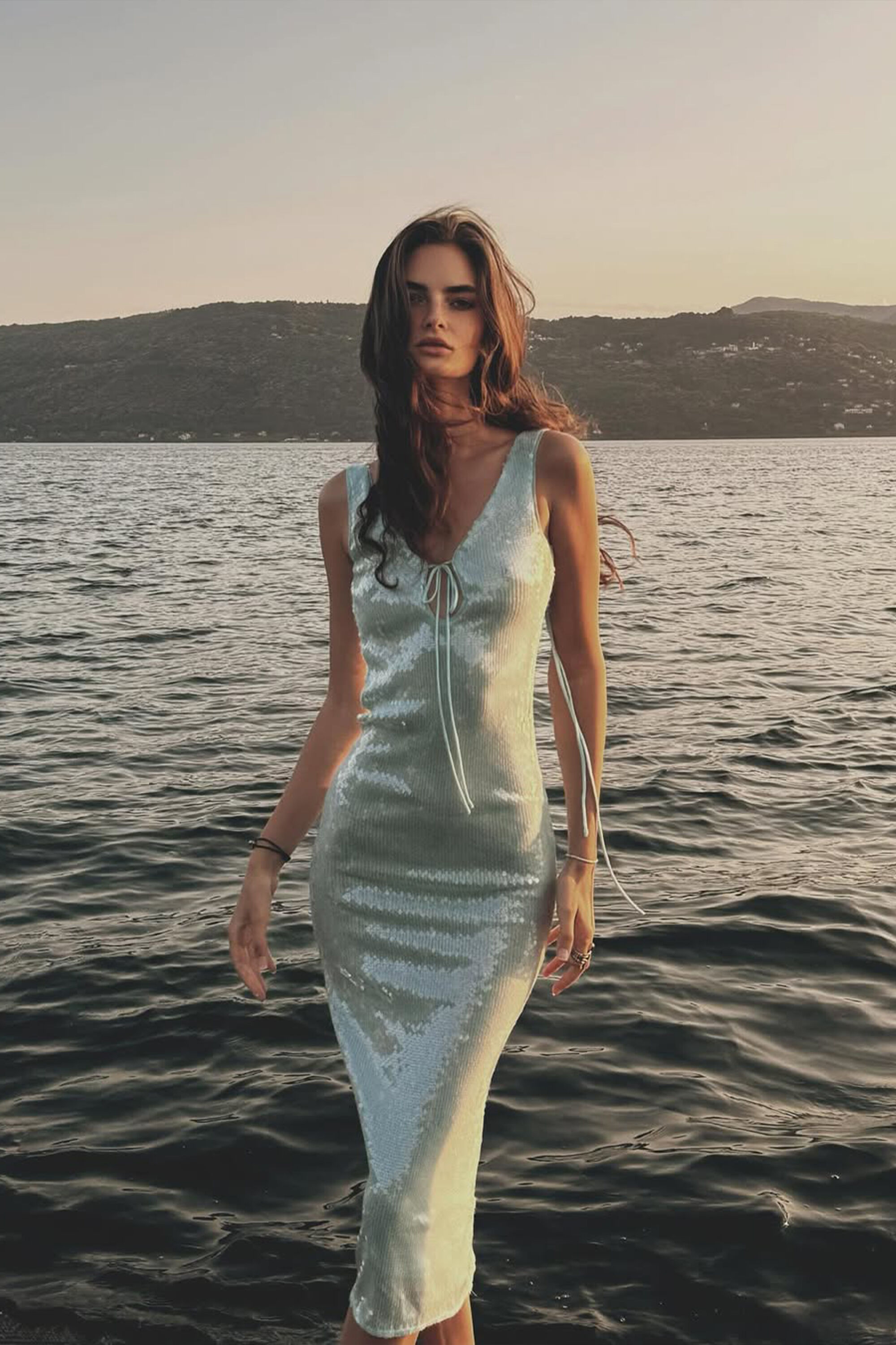 bardot blue sequin dress Bardot Sequin & Lace High Low Midi - Powderblue