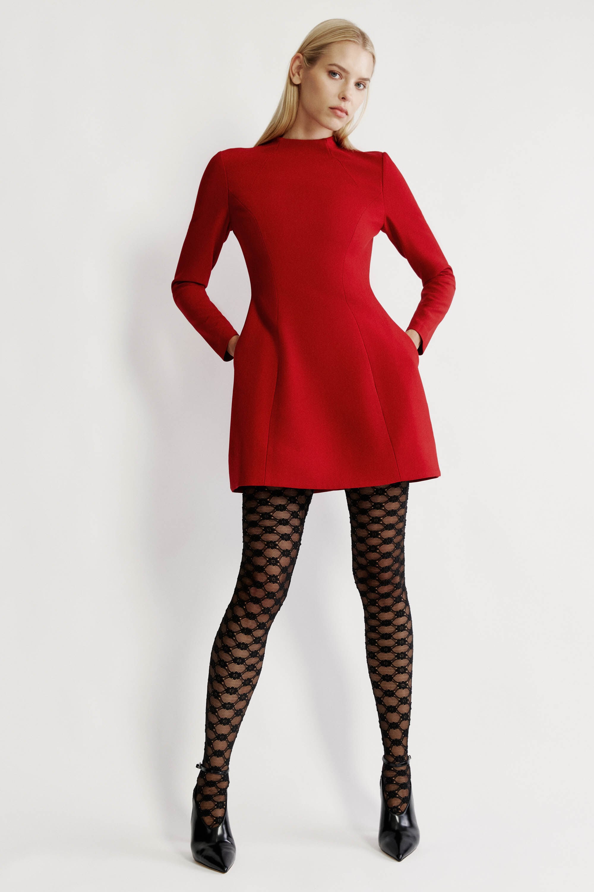 burgundy wedding guest dress plus size Bilbao Long Sleeve Mini Dress Burgundy main image 0