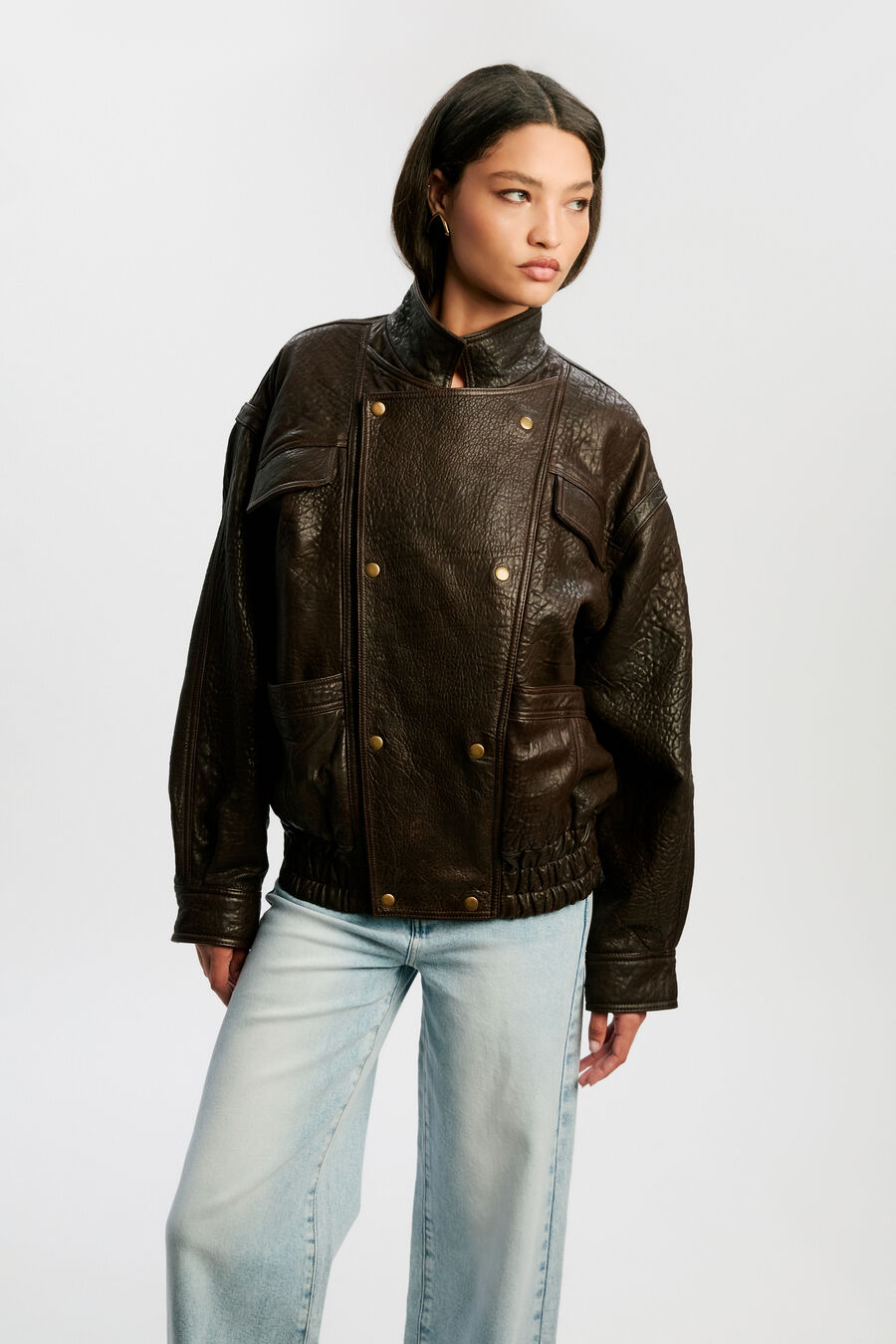 OVERSIZED LEATHER JACKET in colour Chocolate