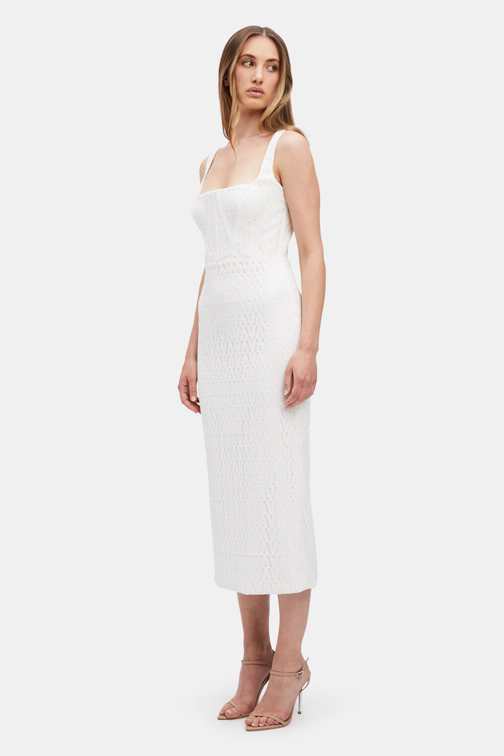 LISE LACE MIDI DRESS in colour BRIGHT WHITE