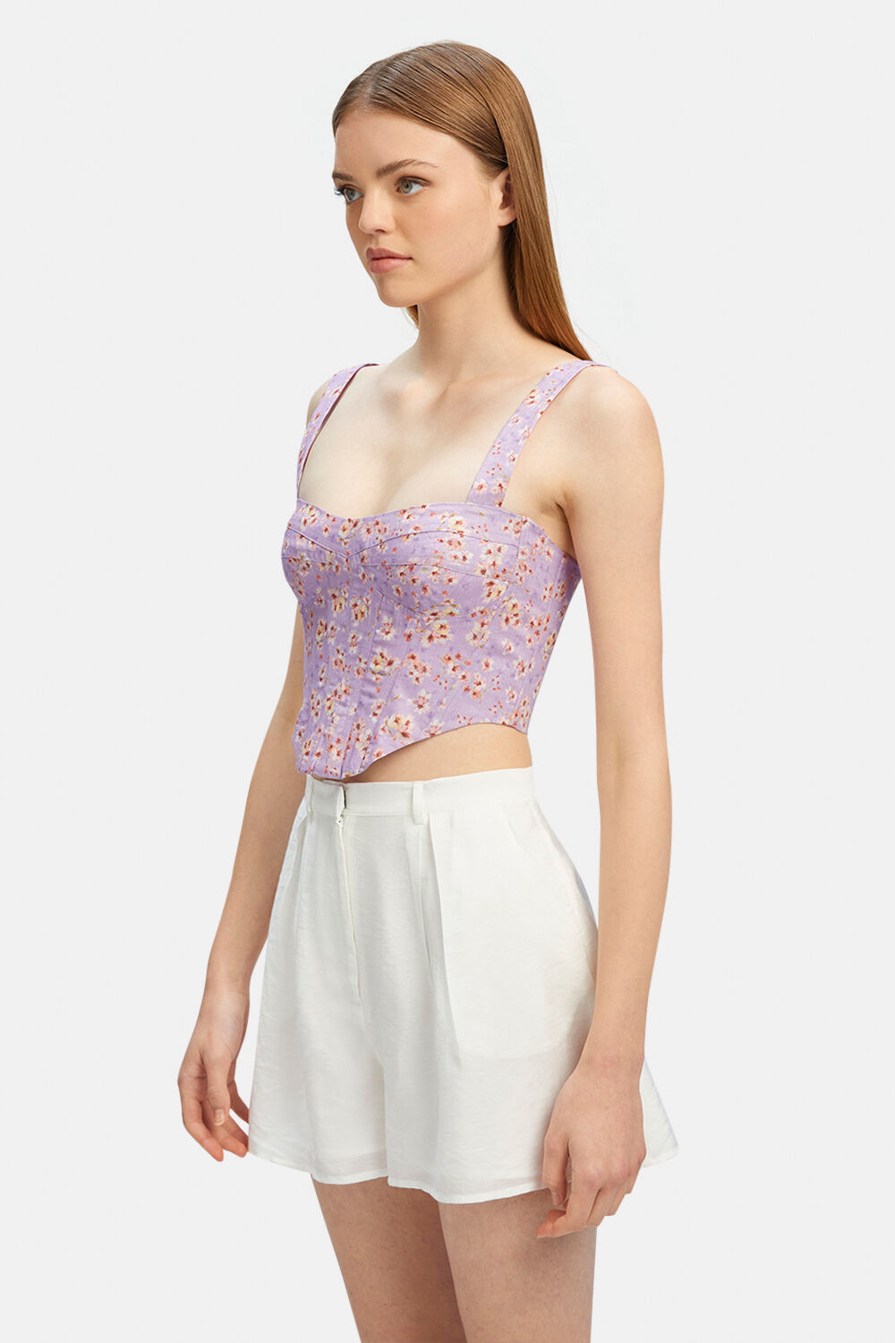 LANI FLORAL BUSTIER in colour FAIR ORCHID
