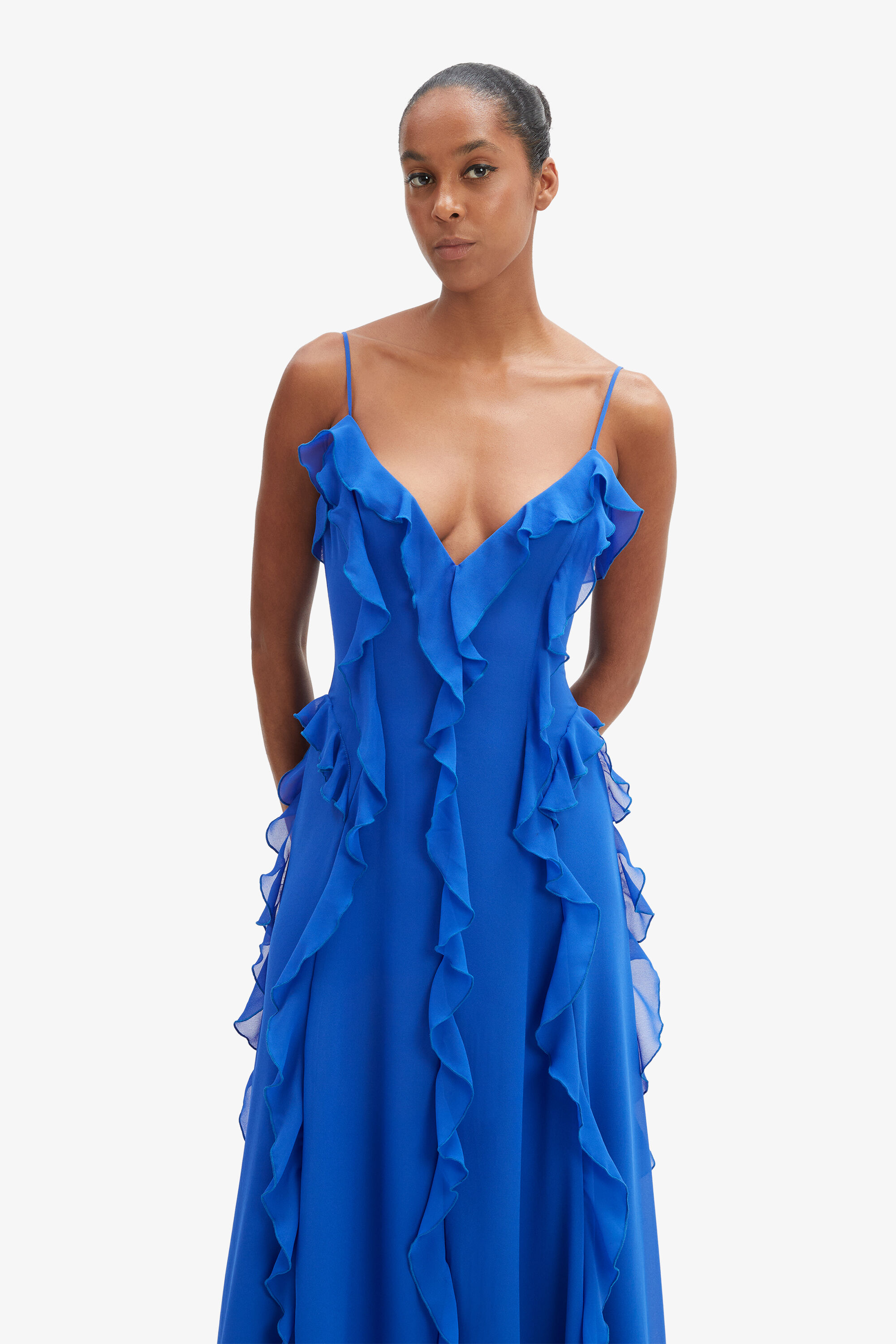 Veris Ruffle Maxi Dress In Electrc Bl | Bardot