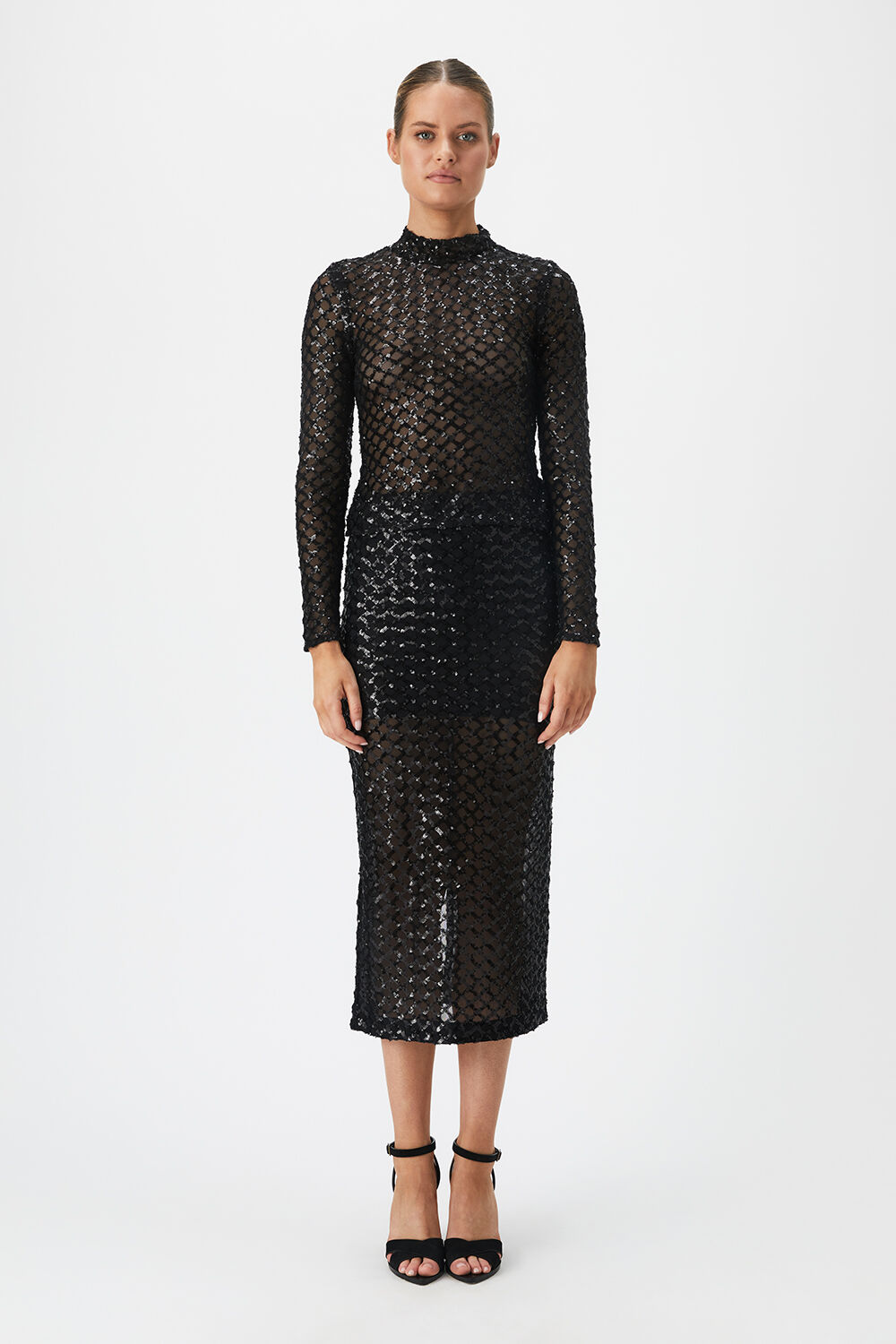 SEQUIN MESH SKIRT in colour CAVIAR