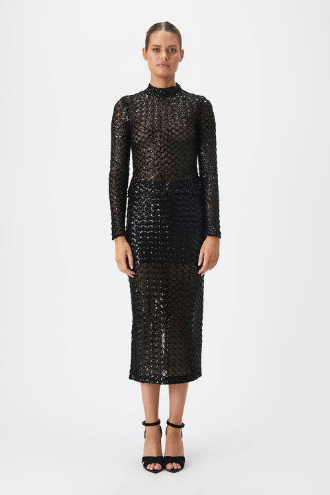 SEQUIN MESH SKIRT in colour CAVIAR