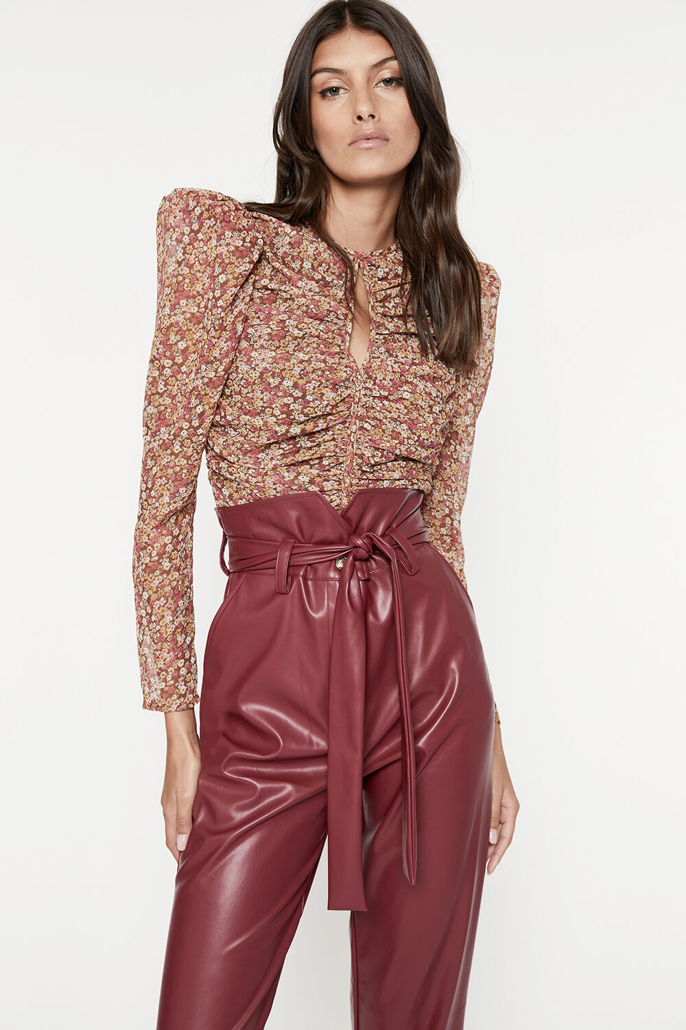 RUCHED DITSY FLORAL TOP in colour CAVIAR