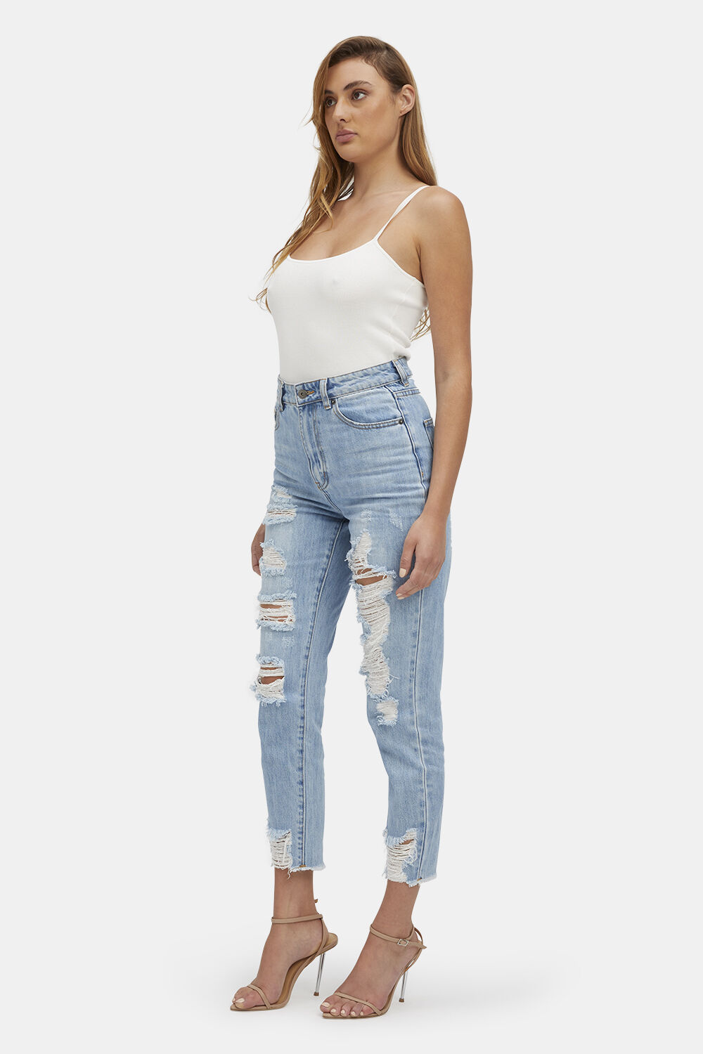 THE MUM JEAN in colour DUSTY BLUE