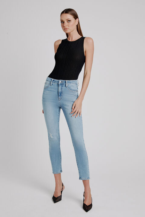 KHLOE HI CROP RIP JEAN in colour DREAM BLUE