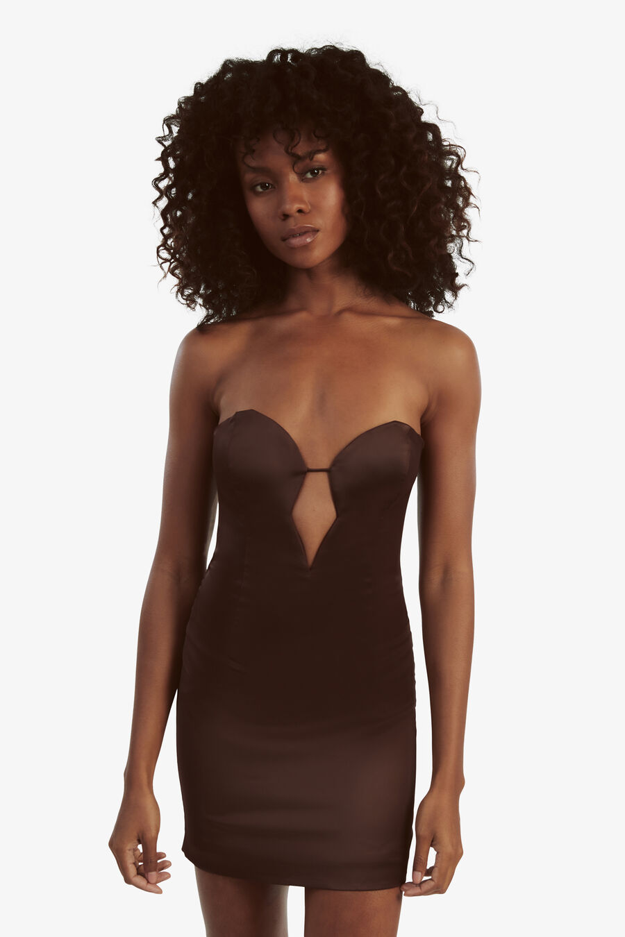 ELENI SATIN MINI DRESS in colour CHOCOLATE