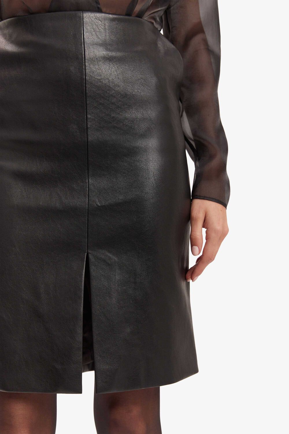 BRIAR VEGAN LEATHER MIDI SKIRT in colour CAVIAR