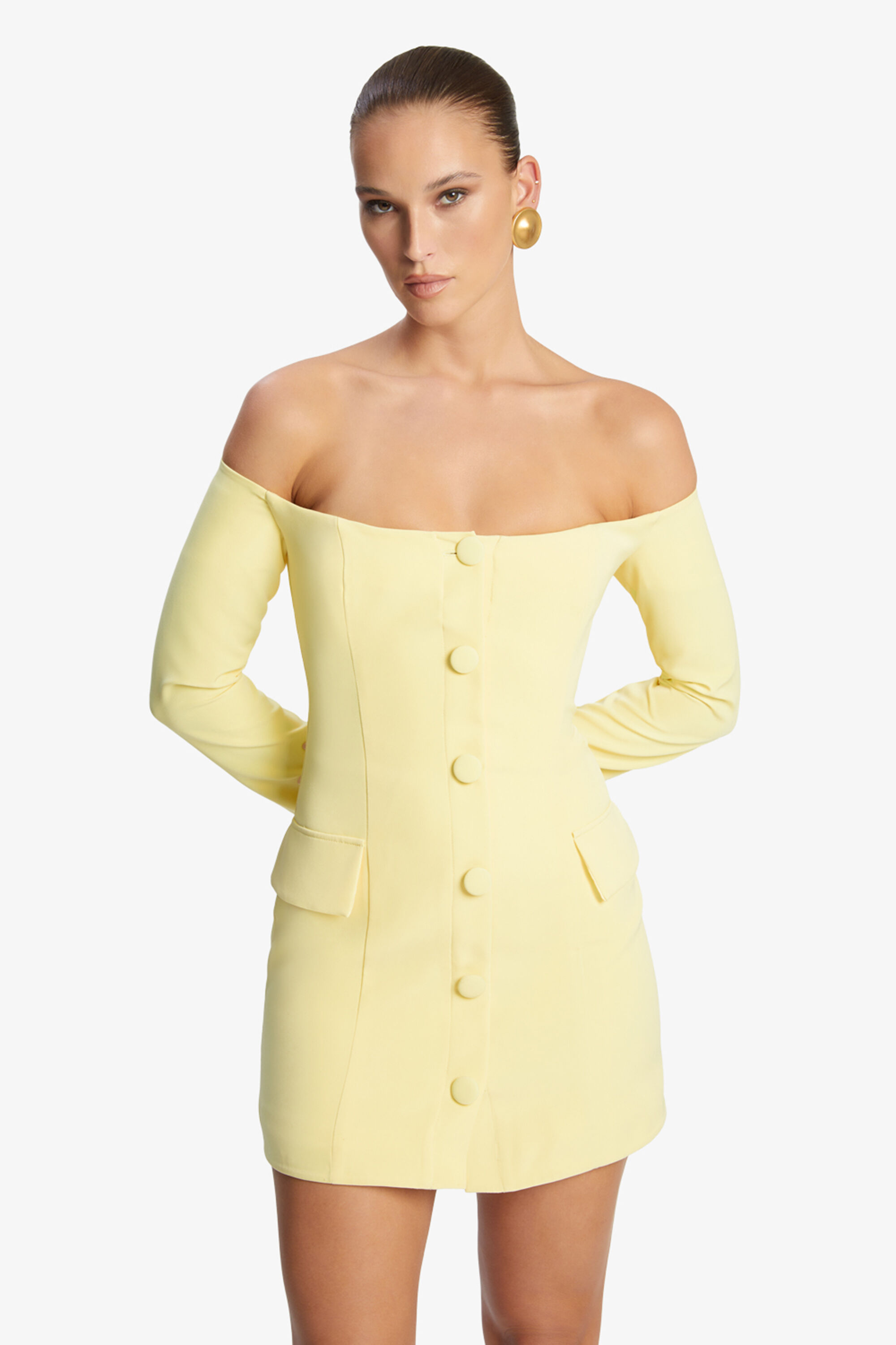 Iria Button Up Mini Dress In Canary Yellow | Bardot