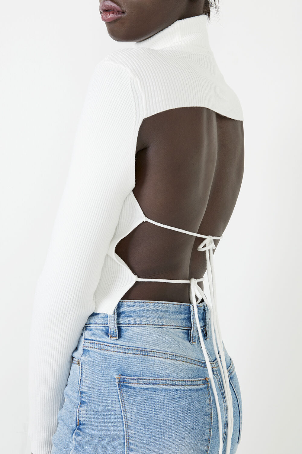 Backless Knit Top in Ivory | Bardot