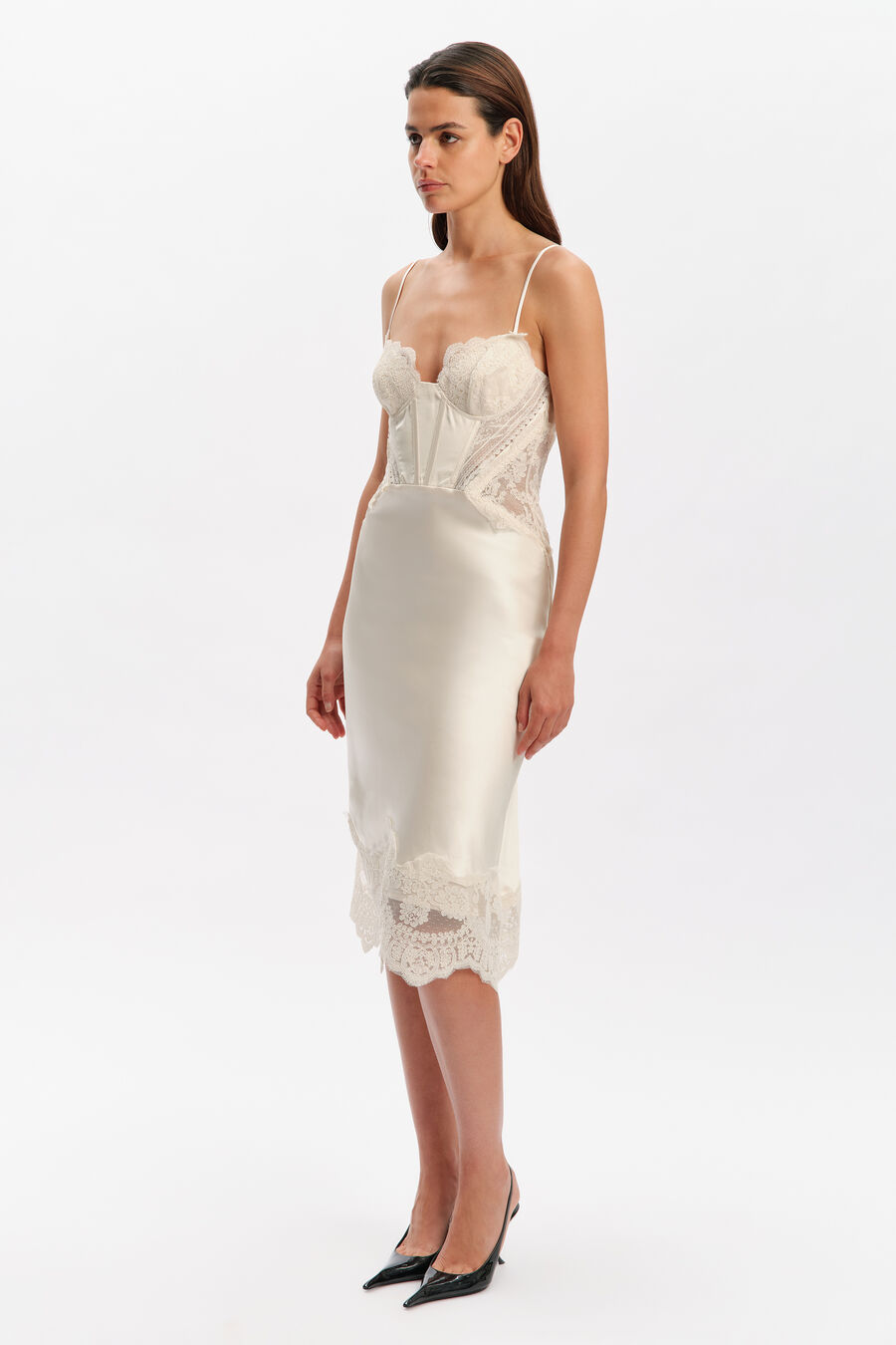 Tara Satin Lace Midi Dress