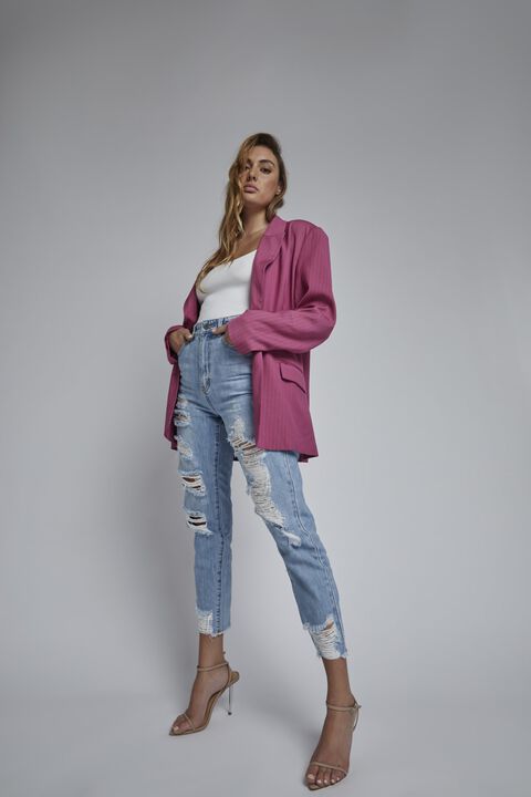 PIN STRIPE BLAZER in colour WILD ORCHID