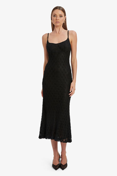 ADONI MESH MIDI DRESS in colour CAVIAR